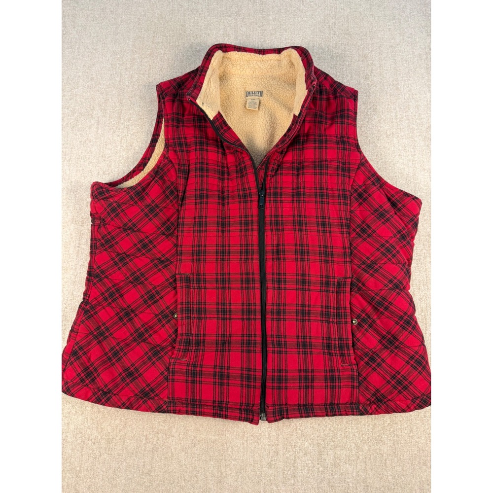 Duluth Trading Co Vest Women 2XL Red Plaid Sherpa Lined Quilted Zip Up
